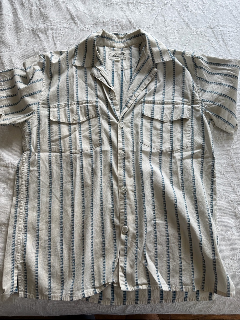 Bonobos Cream Shirt with Blue Vertical Stripes